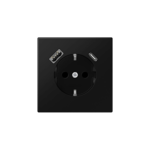 Kištukinis lizdas su USB+USB-C JUNG LS1520-15CASWM (juodas, matinis, 16A/250V)