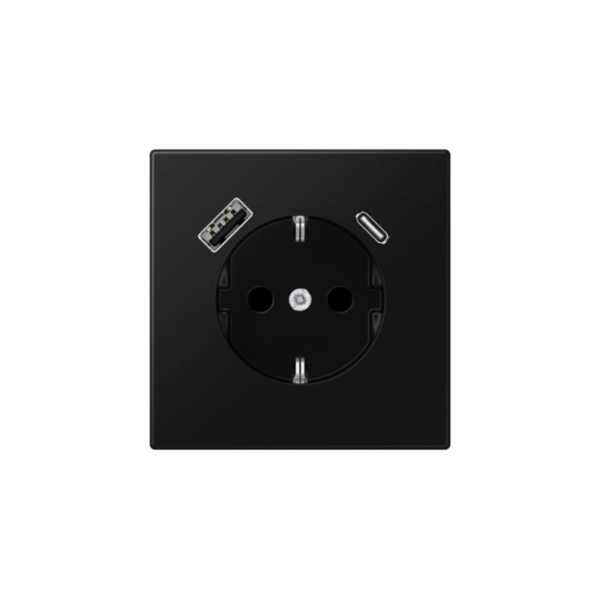 Kištukinis lizdas su USB+USB-C JUNG LS1520-15CASWM (juodas, matinis, 16A/250V)