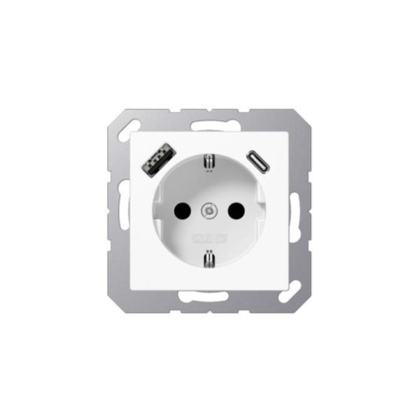 Kištukinis lizdas su USB A + USB C lizdu JUNG A1520-15CAWW (baltas, 16A/250V)